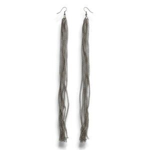 Ultra Long Silver Tassel Earrings Curb Chain Statement Dangles NWT